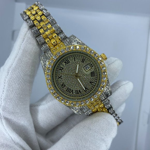Unisex Model Iced Out Gold Color Watch - Picture 9 of 9